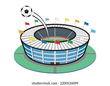 Round Football Stadium with Participant Flags. Vector illustration isolated on white background