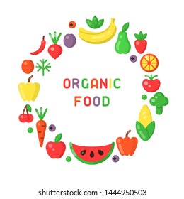 Round form concept with fruits and vegetables. Flat style vector illustration
