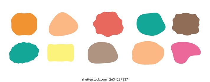 Round form placed in an colorful organic shape. Background abstract form frame with a liquid organic blob curve. A liquid glob with a wavy, abstract doodle. backdrop with a gentle circular oval design