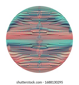 Round form with symmetric linear dark colorful texture isolated on white. Abstract element for creative design mobile applications, websites, accessories for phones. Contemporary vector art. 