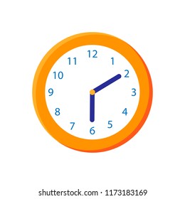 Round formed orange clocks with dark-blue arrows.