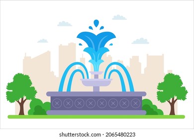 round fountain in the park with clear water. flat vector illustration.