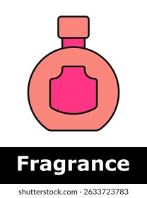 Frasco de fragrância redonda com rótulo, representando marca de perfume, design elegante, aroma cosmético, identidade de perfume pessoal.