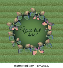 Round frame with 3d paper butterflies and carton background. Wedding, invitation element design.
