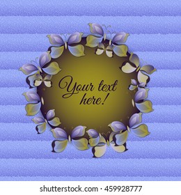 Round frame with 3d paper butterflies and carton background. Wedding, invitation element design.