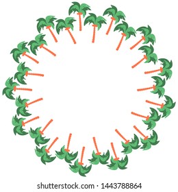 Round frame of abstract coconut palms on a white background. Vector.