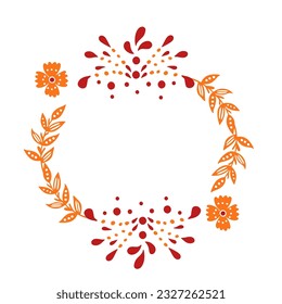 Marco redondo con elementos florales abstractos de la ilustración del vector del anillo de laurel aislado sobre fondo blanco