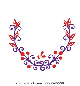 Round frame with abstract floral elements laurel ring vector illustration isolated on white background