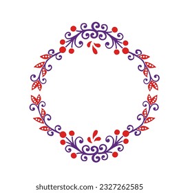 Runder Rahmen mit abstrakten Blumenelementen, Lorbeerring, Vektorgrafik einzeln auf weißem Hintergrund