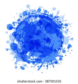 Round frame. Abstract vector background with place for text. Illustration with blue water color paint splashes and smudges. Water label. A concept of environmental and water resources protection. 