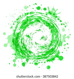 Round frame. Abstract vector background with place for text. Illustration with green water color paint splashes and smudges. A concept of environmental and water resources protection. Water label. . 