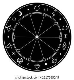 round frame with alchemical magic symbols