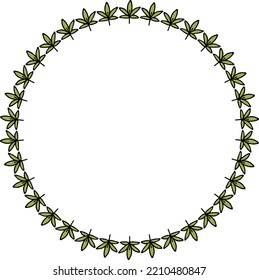 Round frame with amazing green branches on white background. Vector image.