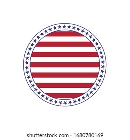 Round frame American flag stylized, USA round patriotic badge with red stipes and 50 stars. Stock Vector illustration isolated on white background.