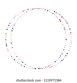 Round Frame of American Patriotic Stars Confetti. 4th of July Pattern Design. American Democracy Texture. Packaging, Ad Stars Background.