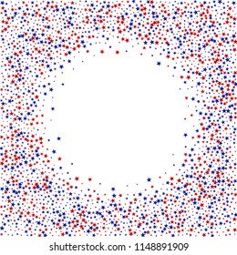 Round Frame of American Patriotic Stars Confetti. USA Fashion Pattern Design. Independence Day Texture. Business Presentation Stars Background.