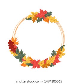 round frame with autumn leaves. Background with the image of a leaf fall.