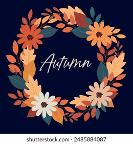 Runder Rahmen mit Herbstlaub. Herbstlicher Hintergrund. Vektorgrafik.
