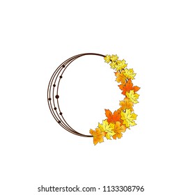 Round frame of autumn leaves.  Decor for invitations, greeting cards, posters. Vector Illustration.
