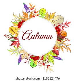 Round frame of autumn leaves. Autumn illustration. Vector illustration. The inscription "Autumn"