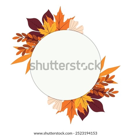 Round frame with autumn leaves isolated on transparent background. Design element for greeting card, flyer, invitation, sesonal sale, wedding, festival. Vector illustration