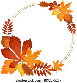 Round frame of autumn leaves. Autumn season. Vector illustration, elements are isolated.