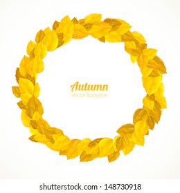 Round frame with autumn leaves. Vector illustration. 