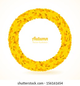 Round frame with autumn leaves. Vector illustration.