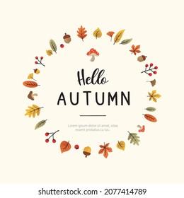 Round frame with autumn leaves. Vector illustration for flyer, shop, invitation, discount, sale, decoration.