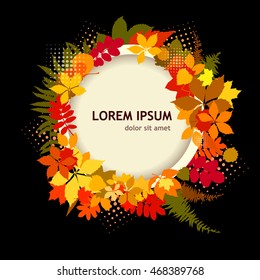 Round frame with autumn leaves. Vector