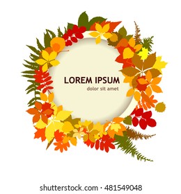 Round frame with autumn leaves. Vector