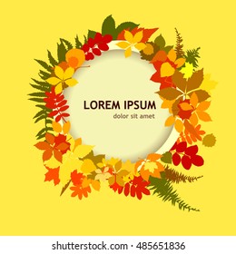 Round frame with autumn leaves. Vector