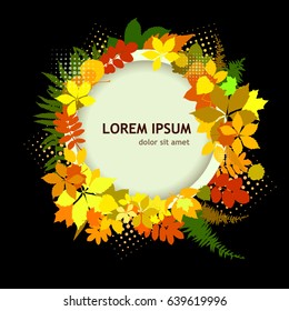 Round frame with autumn leaves. Vector