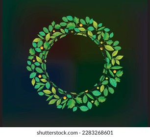 Round frame with autumn olive leaves on white background