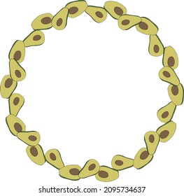 Round frame with awesome avocado on white background. Vector image.