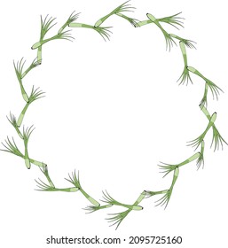 Round frame with awesome green onion on white background. Vector image.