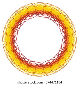 Round frame. Background of intersecting lines. Dynamic image of thread. Sunny backdrop for text. Dynamic twisted wreath.