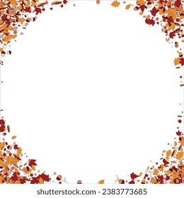 Round frame Background material designed with autumn leaves, branches, berries, fruits, mushroom. Vector illustration