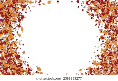 Round frame Background material designed with autumn leaves, branches, berries, fruits, mushroom. Vector illustration
