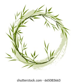 Round frame with bamboo branches, grunge element. vector illustration