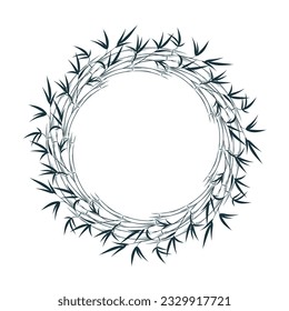 Round frame of bamboo stems with leaves. Vector isolated floral border for greeting cards and invitations