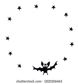 Round frame With bat and stars. Happy Halloween. Border, background for greeting card, invitation, party, poster, banner