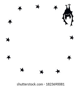 Round frame With bat and stars. Happy Halloween. Border, background for greeting card, invitation, party, poster, banner