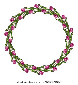 Round frame with beautiful tulips