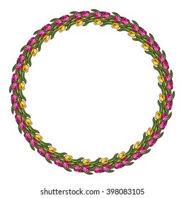 Round frame with beautiful tulips
