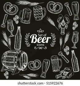 Round frame with beer icons on black background. Vector.