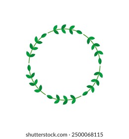 Round frame of bent green branches with leaves in the shape of a circle. Vector illustration.