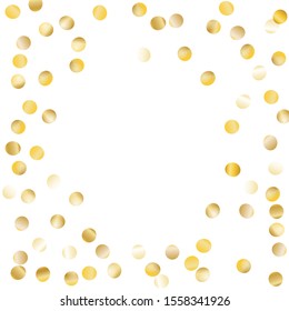 Round Frame of Big Round Confetti. Wreath. Golden Christmas Pattern. Festive Decoration for Holiday Cover Banner Card. Realistic Glitter. Isolated Christmas Pattern. Vector.