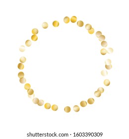 Round Frame of Big Round Confetti. Wreath. Golden Christmas Background. colorful Decoration for Holiday Card Poster Print. Realistic Glitter. Isolated Christmas Background. Vector.