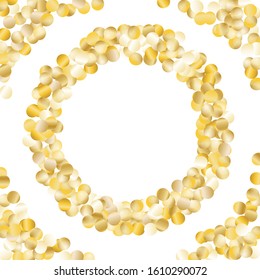 Round Frame of Big Round Confetti. Wreath. Golden Party Pattern. Vector.